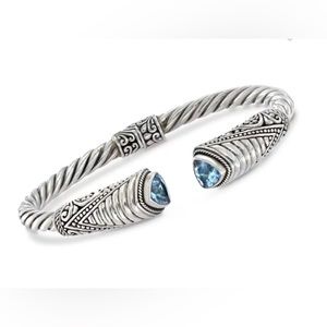 Sky Blue Topaz Bali-Style Cuff Bracelet in Sterling Silver-Ross Simons EUC